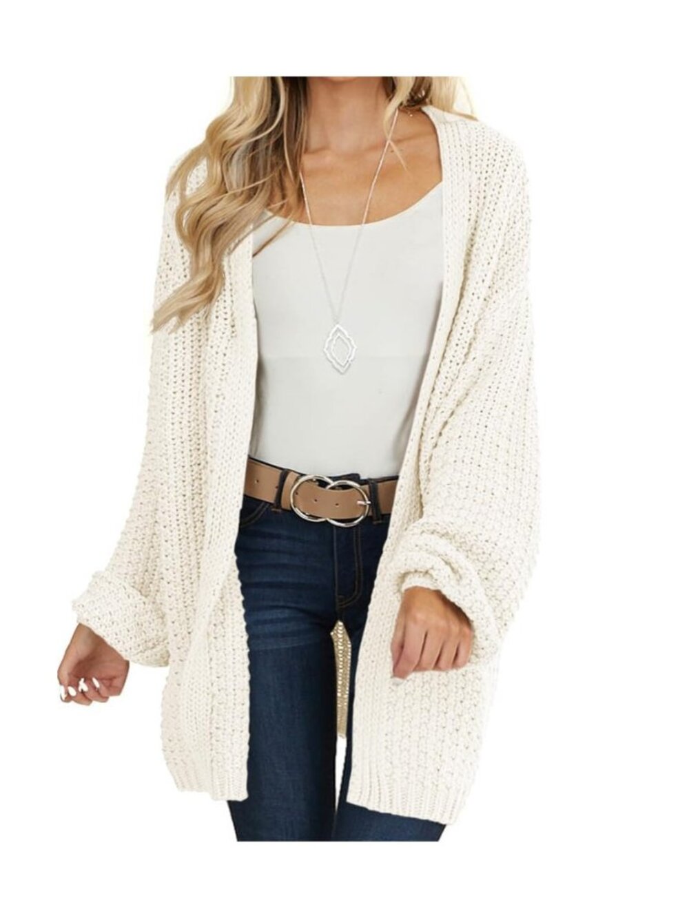 Womens Oversized Open Front Cardigan Long Sleeve Chunky Knit Slouchy Lightweight